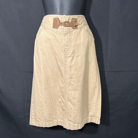 Lauren Jeans Co Ralph Lauren Tan Khaki Denim Pencil Skirt 4 Buckle Heritage Work - Picture 2 of 11